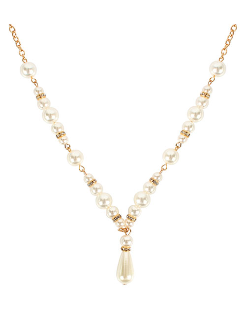Fashion Gold Imitation Pearl-encrusted Alloy Drop Necklace