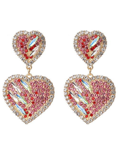 Fashion Red Heart-shaped Diamond Stud Earrings
