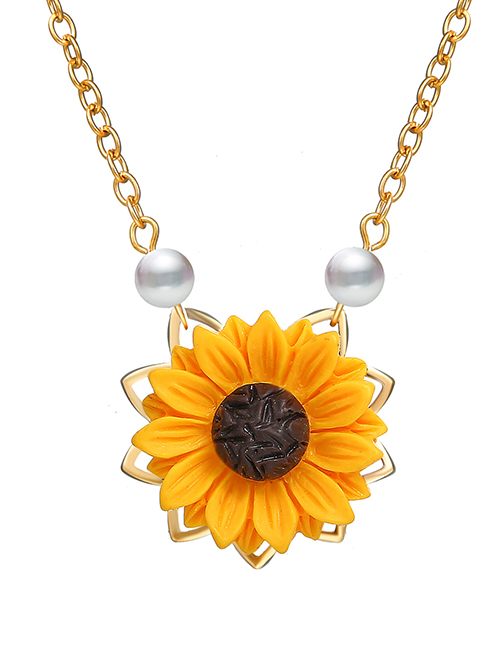 Fashion Gold Sunflower Imitation Pearl Necklace