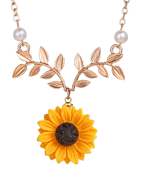 Fashion Gold Sunflower Leaf Flower Necklace