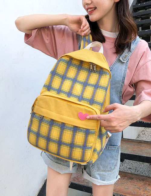 Fashion Yellow Contrast Plaid Love Pendant Bag