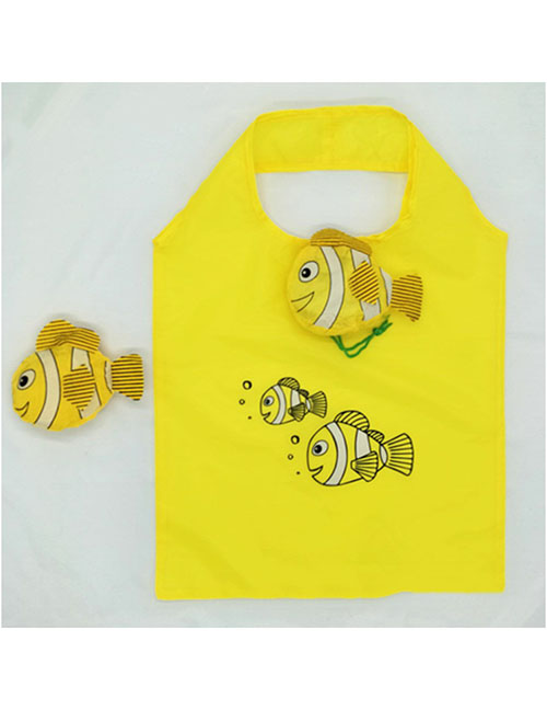 Fashion Yellow Tropical Fish Polyester Cartoon Folding Green Shopping Bag