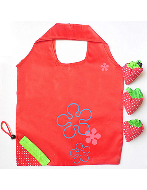 Fashion Strawberry Polyester Folded Fruit Green Bag Shopping Bag