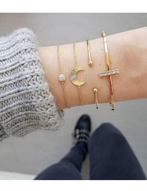 Fashion Gold Alloy Moon Bracelet Set