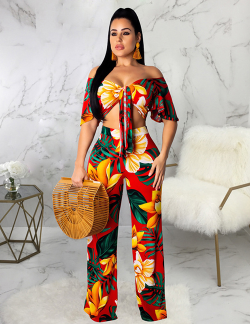 Fashion Red Print Digital Print Two-piece Suit