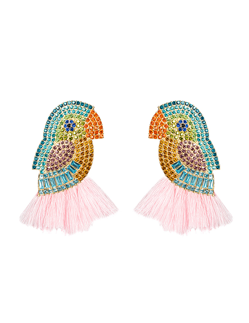 Fashion Pink Diamond Acrylic Parrot Bird Earrings
