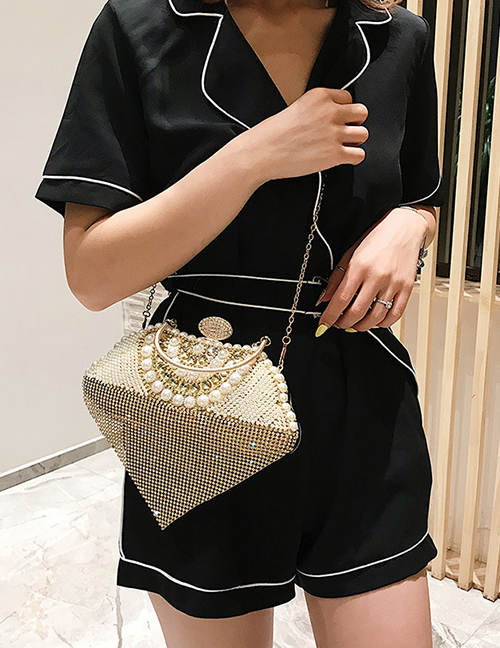 Fashion Gold Pearl-studded Evening Shoulder Messenger Bag