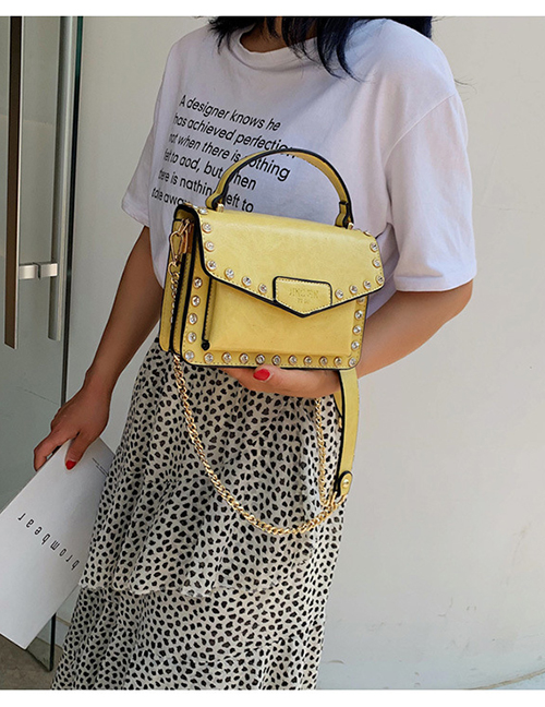 Fashion Yellow Diamond Studded Chain Shoulder Bag