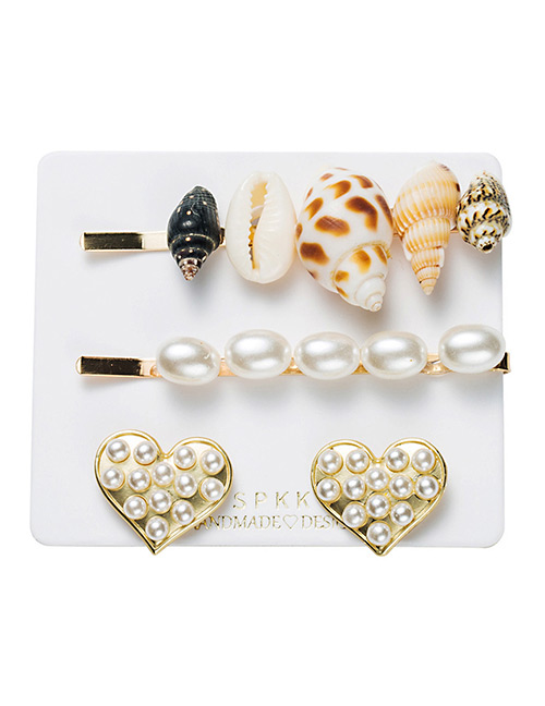 Fashion Gold Alloy Shell Pearl Love Hairpin Earrings Set