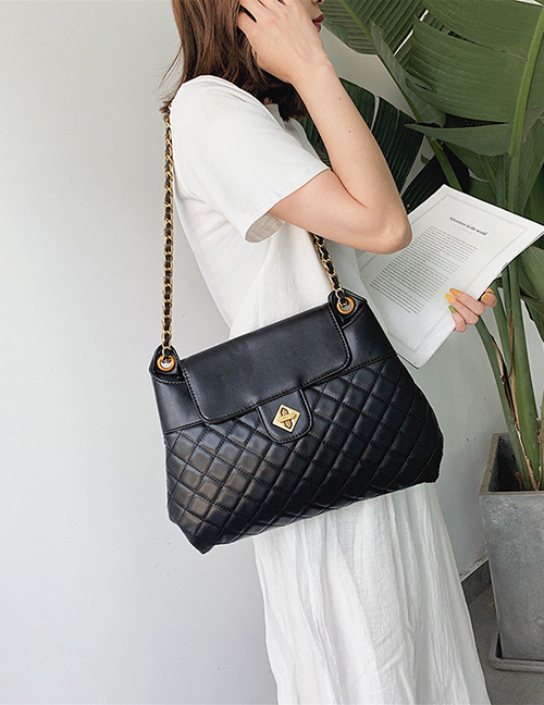 Fashion Black Rhombic Chain Shoulder Bag