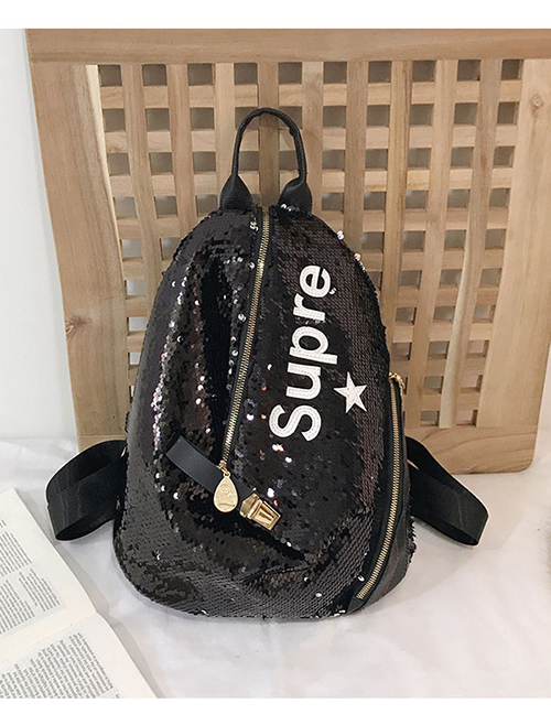 Fashion Black Anti-theft Sequin Backpack