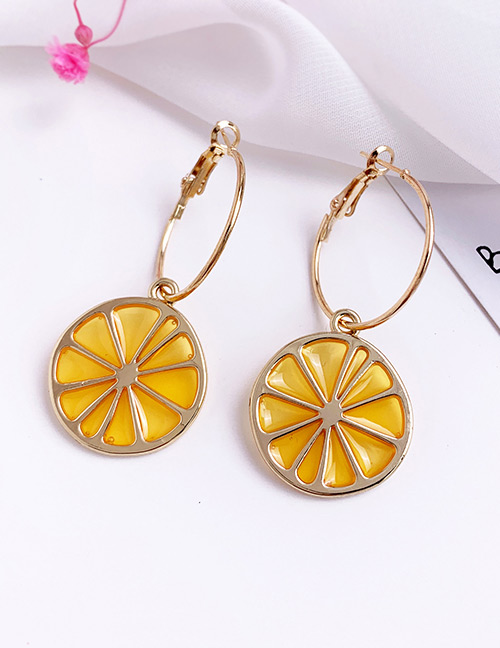 Fashion Orange Alloy Resin Fruit Ring Lemon Earrings