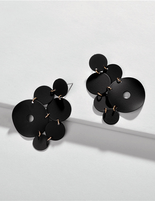 Fashion Black Round Painted Multi-layer Geometric Earrings