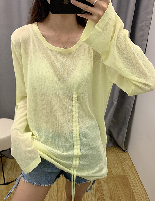 Fashion Yellow Drawstring Ice Silk Sweater Sunscreen Blouse