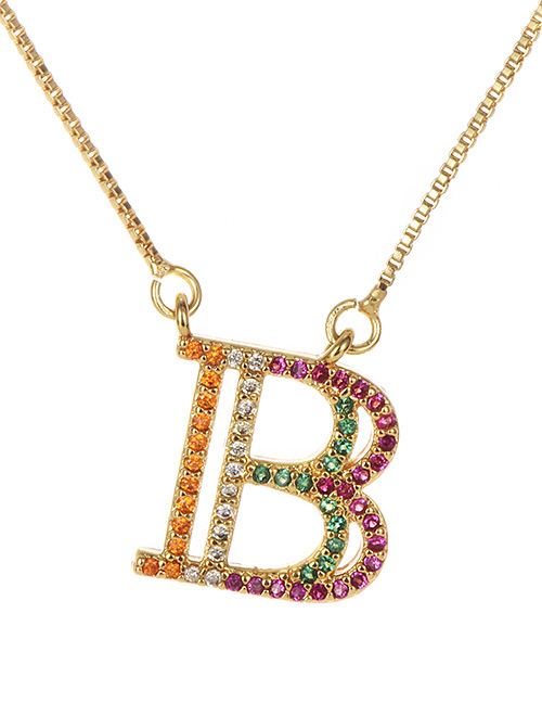 Fashion Golden B Copper Inlaid Zircon Letter Necklace