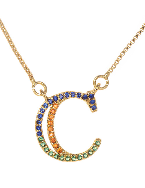 Fashion Golden C Copper Inlaid Zircon Letter Necklace