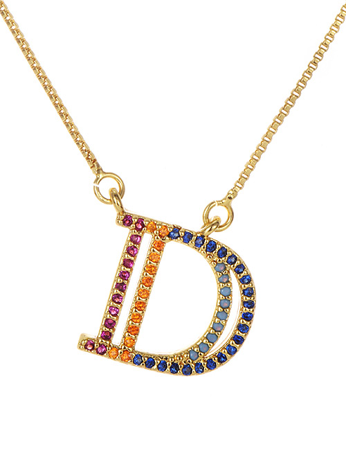 Fashion Golden D Copper Inlaid Zircon Letter Necklace