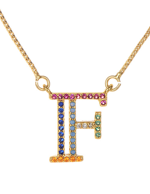 Fashion Golden F Copper Inlaid Zircon Letter Necklace