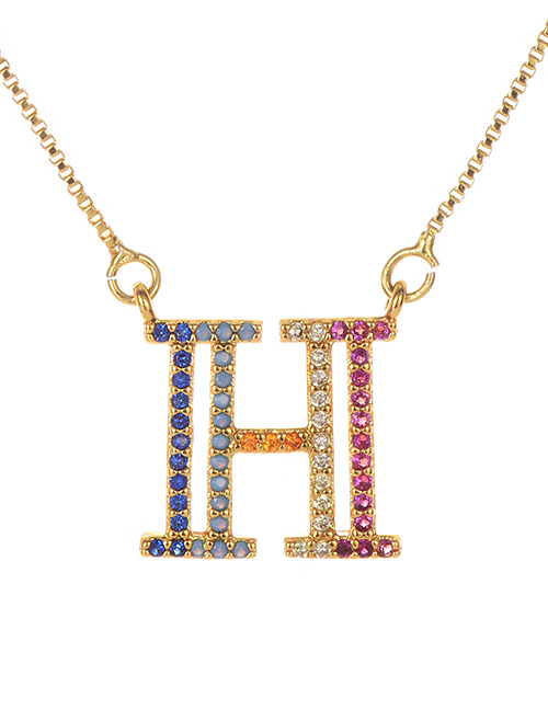 Fashion Golden H Copper Inlaid Zircon Letter Necklace