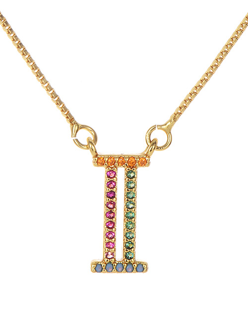 Fashion Golden I Copper Inlaid Zircon Letter Necklace