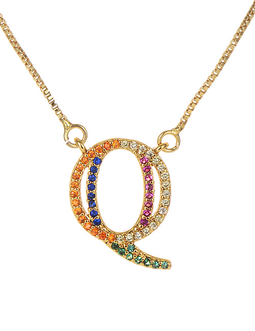 Fashion Golden Q Copper Inlaid Zircon Letter Necklace