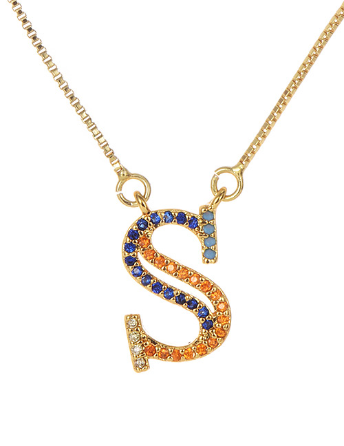 Fashion Golden S Copper Inlaid Zircon Letter Necklace