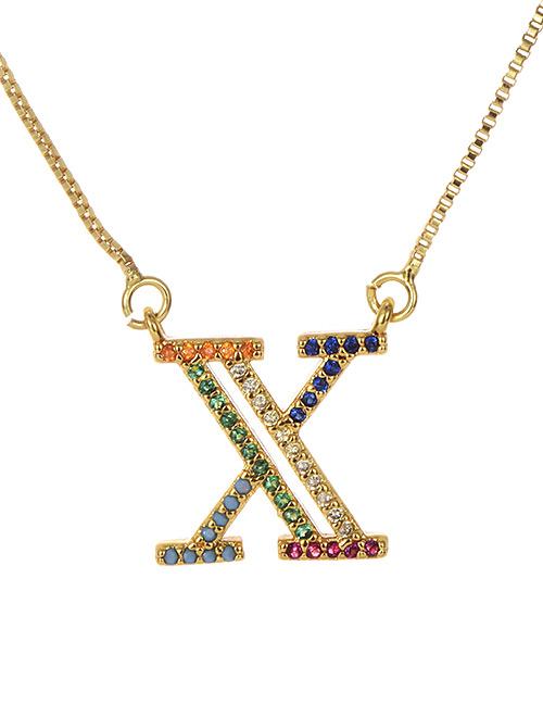 Fashion Golden X Copper Inlaid Zircon Letter Necklace