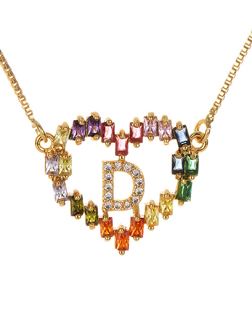 Fashion Golden D Copper Inlaid Zircon Love Letter Necklace