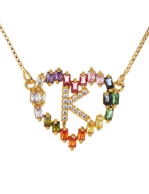 Fashion Golden K Copper Inlaid Zircon Love Letter Necklace