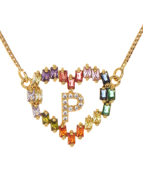 Fashion Golden P Copper Inlaid Zircon Love Letter Necklace