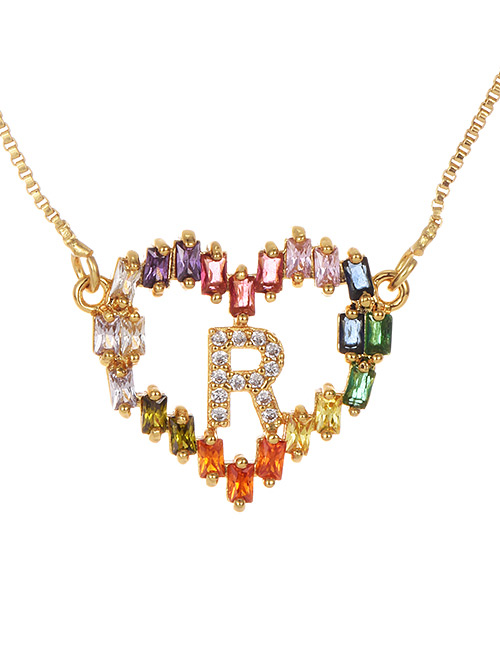 Fashion Golden R Copper Inlaid Zircon Love Letter Necklace