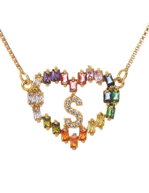 Fashion Golden S Copper Inlaid Zircon Love Letter Necklace
