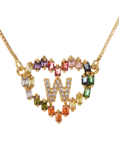 Fashion Golden W Copper Inlaid Zircon Love Letter Necklace