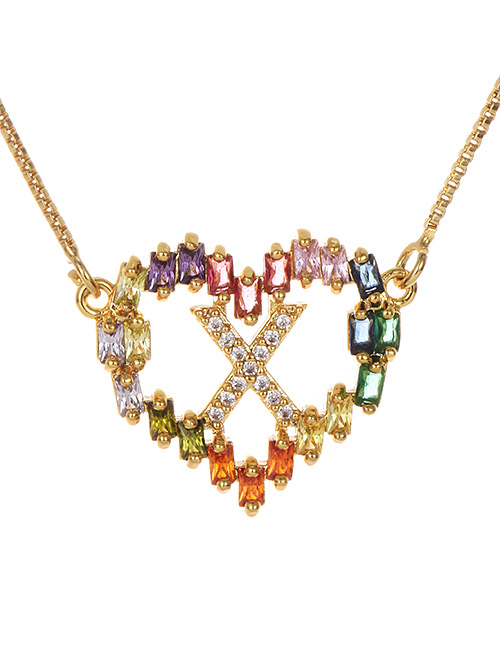 Fashion Golden X Copper Inlaid Zircon Love Letter Necklace