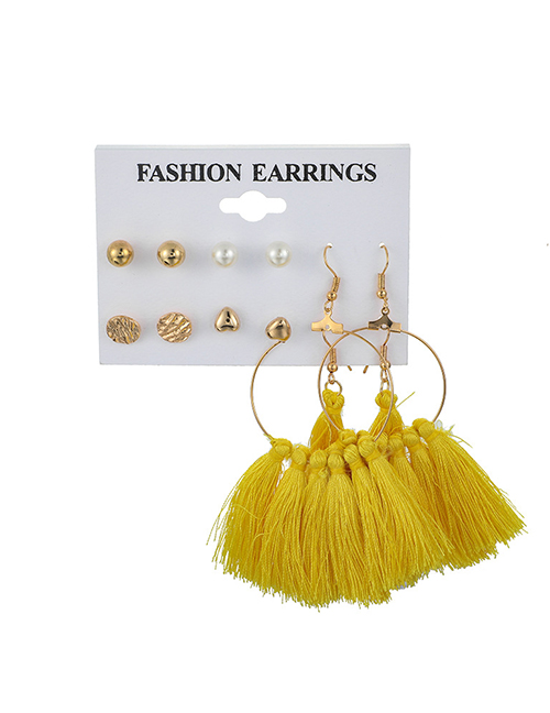 Fashion Gold Love Pearl Fan Flare Earrings 6 Pairs