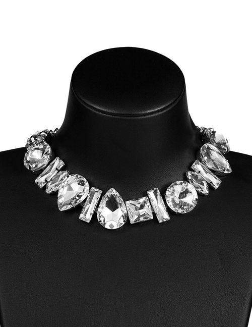 Fashion Silver Drop-shaped Glass Diamond Necklace