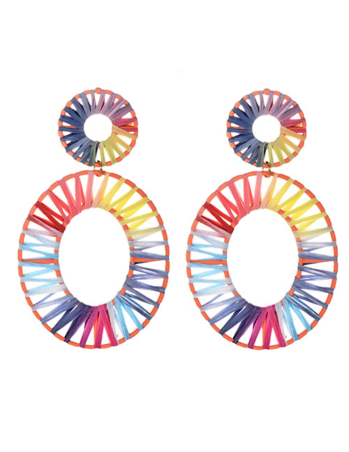 Fashion Basket Color Alloy Lafite Woven Elliptical Stud Earrings