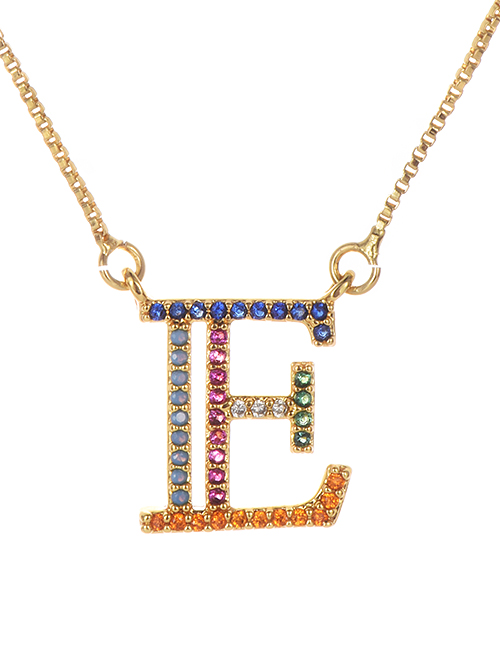 Fashion Golden E Copper Inlaid Zircon Letter Necklace