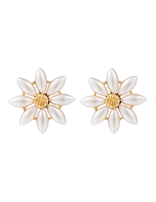 Fashion Flowers Pearl Flower  Silver Needle Stud Earrings