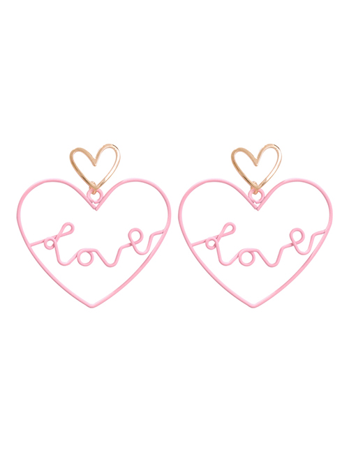 Fashion Pink Alloy Love Letter Earrings