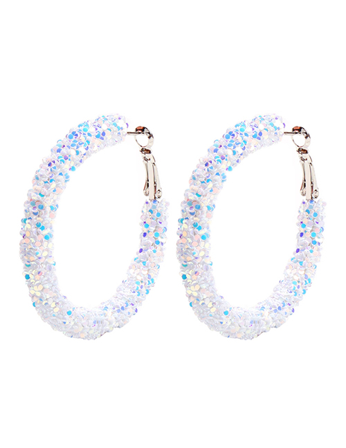 Fashion White Alloy Sequined Circle Stud Earrings