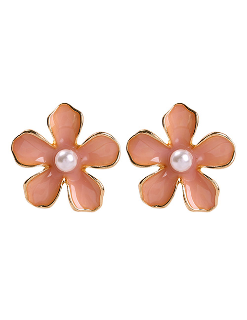 Fashion Pink Alloy Pearl Flower Earrings
