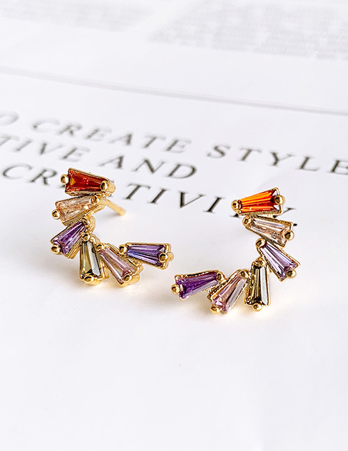Fashion Gold Copper Inlaid Zircon Geometric Earrings