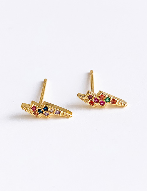 Fashion Gold Copper Inlaid Zircon Lightning Stud Earrings