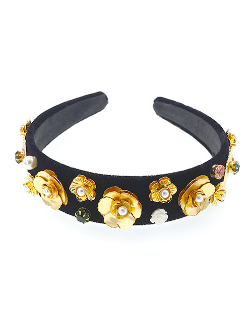 Fashion Black Diamond Flower Velvet Headband