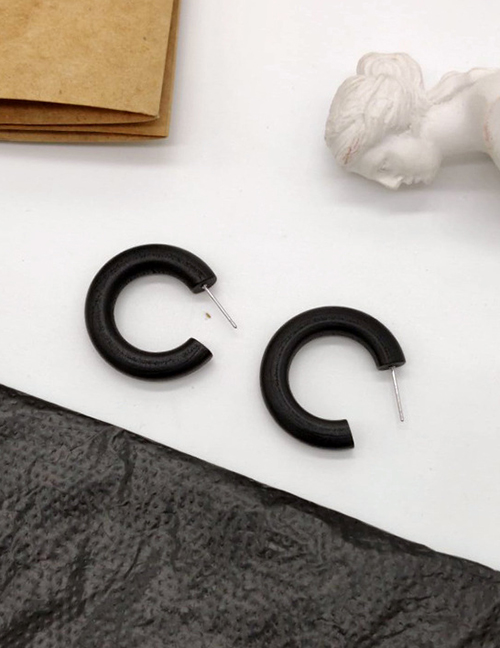 Fashion Large Black C-shaped Curved Half Circle Wood Earrings