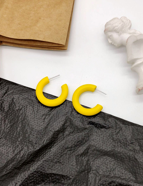 Fashion Small Yellow C-shaped Curved Half Circle Wood Earrings