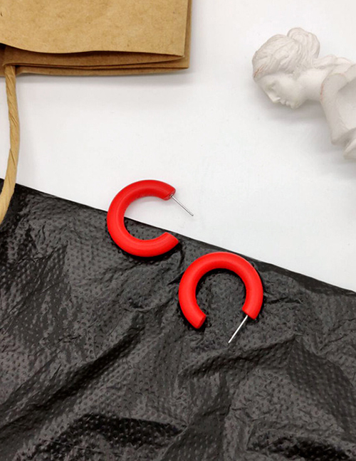 Fashion Small Red C-shaped Curved Half Circle Wood Earrings