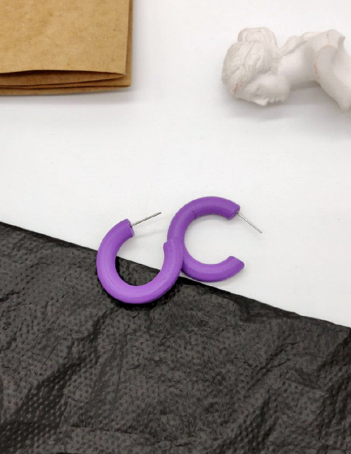 Fashion Small Purple C-shaped Curved Half Circle Wood Earrings
