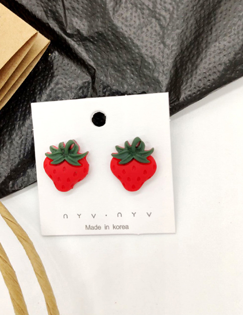 Fashion Strawberry Red  Silver Needle Fruit And Vegetable Earrings